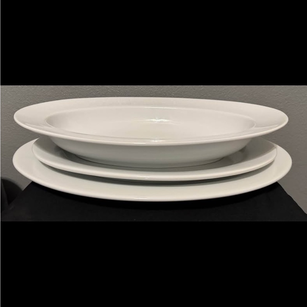 3 Pc White Serving Bowl and Plate Set